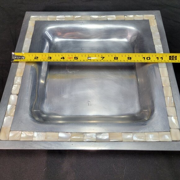 Towle Silversmiths 12in Square Serving Tray Platter with Mother of Pearl Inlay - Picture 5 of 6